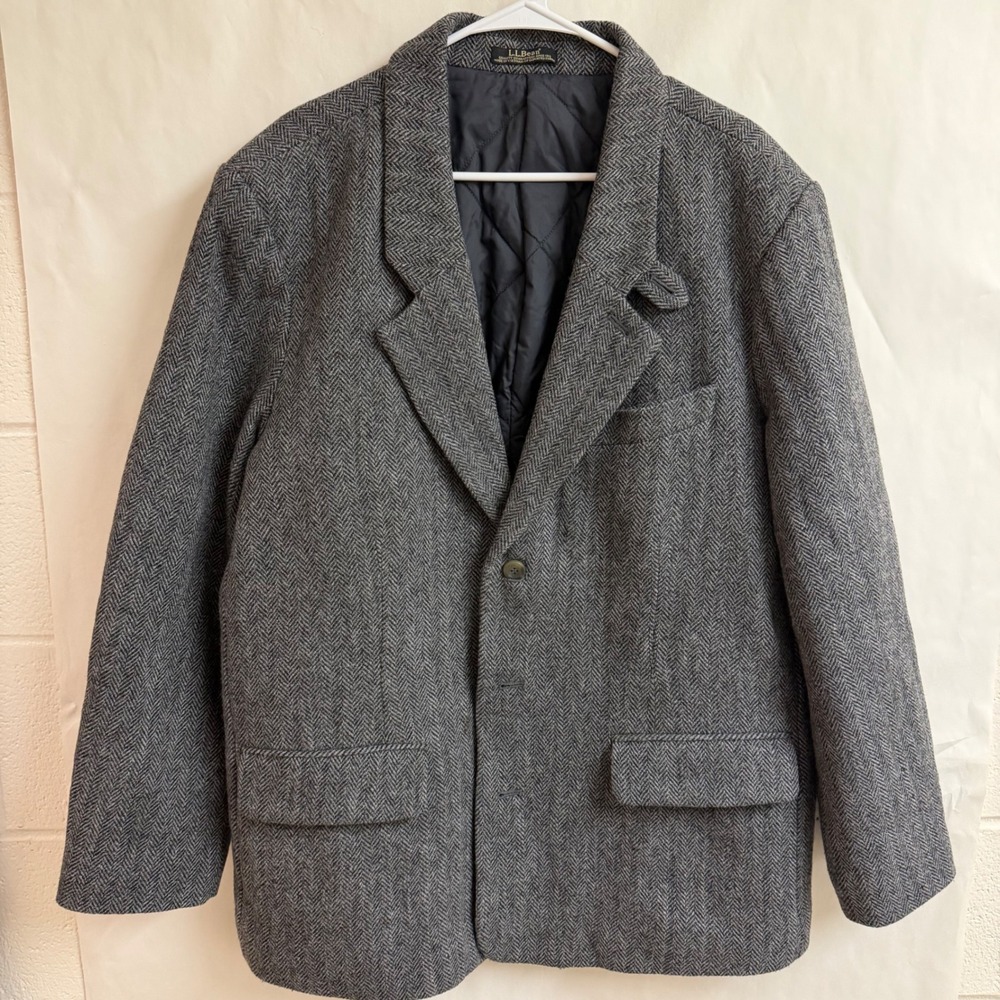 LL Bean Mens Vintage Herringbone Shetland Wool Blazer Jacket Thinsulate 44 Short